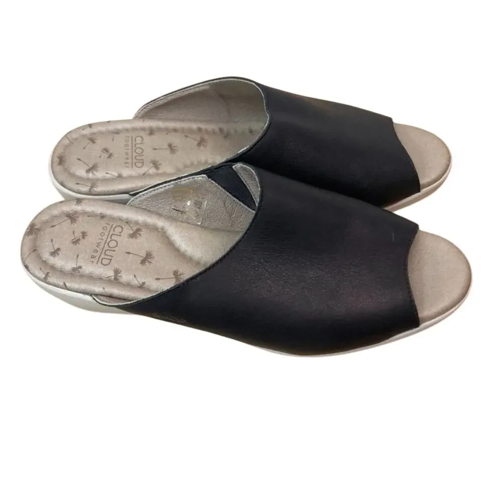 Cloud Footwear Sandal Womens EU 38 US 7.5 Black Leather Wedge Velvet